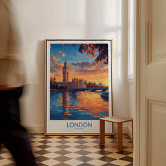 London Skyline Wall Art | Thames River & Parliament Print in a stylish interior setting.