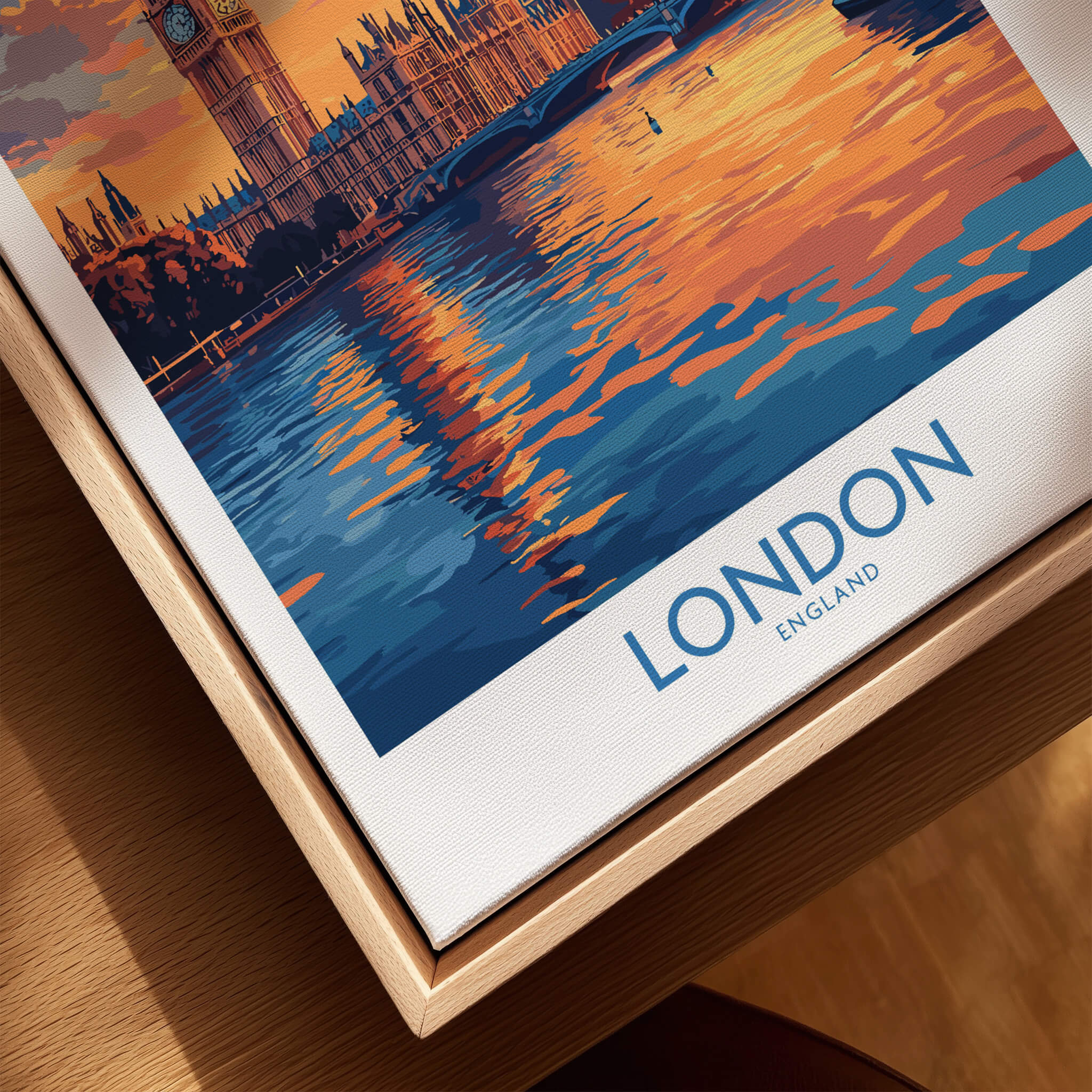 London Skyline Wall Art | Thames River & Parliament Print featuring vibrant colors and reflections in the River Thames.