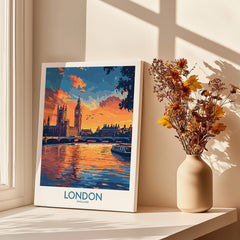 London Print | River Thames & Big Ben Wall Art depicting sunset over Big Ben and the River Thames