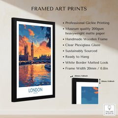 London Print | River Thames & Big Ben Wall Art framed print with a sunset over the River Thames and Big Ben.