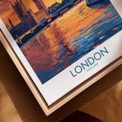 London Print | River Thames & Big Ben Wall Art featuring sunset reflections on the River Thames.