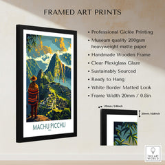 Machu Picchu Travel Poster framed art print featuring vibrant colors and stunning Incan landscape details.
