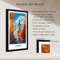 Madrid Wall Art Print - Framed art print featuring vibrant Madrid cityscape with clear plexiglass glaze.