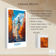 Madrid Wall Art Print showcasing vibrant streets of Madrid in high-quality canvas print.