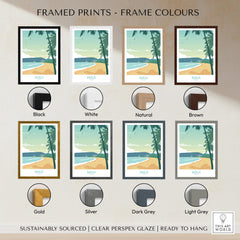 Maui Print Hawaii Poster displayed in various frame colours including Black, White, Natural, Brown, Gold, Silver, Dark Grey, Light Grey.