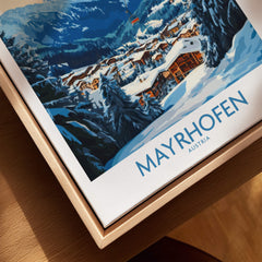 Mayrhofen Ski Poster showcasing the picturesque alpine scenery of Mayrhofen, Austria, perfect for skiing enthusiasts.