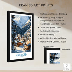 Mayrhofen Ski Wall Art Poster framed print showcasing ski landscapes in the Austrian Alps, ready to hang.