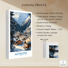 Mayrhofen Ski Wall Art Poster showcasing stunning winter landscape and traditional alpine chalet.