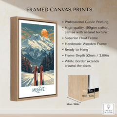 Megève Ski Print - France framed canvas print with natural texture and mountain design