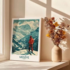 Megève Wall Art - France featuring a skier in the stunning French Alps, capturing the beauty of Megève ski resort.