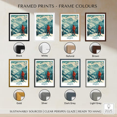 Megève Wall Art - France framed print options in various colors including black, white, natural, brown, gold, silver, dark grey, and light grey.