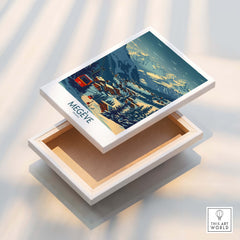 Megève Poster France Ski Print displayed on an open box showcasing the beauty of the French Alps.
