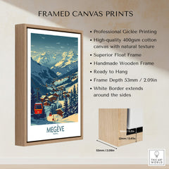 Framed Megève Poster France Ski Print showcasing the beauty of the Alps, ready to hang in your home.