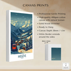 Megève Poster France Ski Print showcasing stunning landscape with ski lifts and mountains, perfect wall art for ski lovers.
