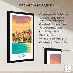 Menton Cote d'Azur Poster Print in a black frame showcasing the beauty of Menton, France.
