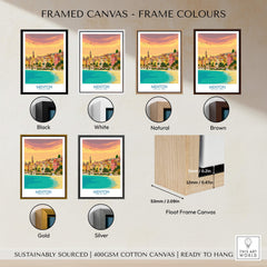 Menton Cote d'Azur Poster Print framed canvas options in various colors including black, white, natural, brown, gold, and silver.