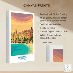 Menton Cote d'Azur Poster Print showcasing vibrant colors of the French Riviera on canvas.