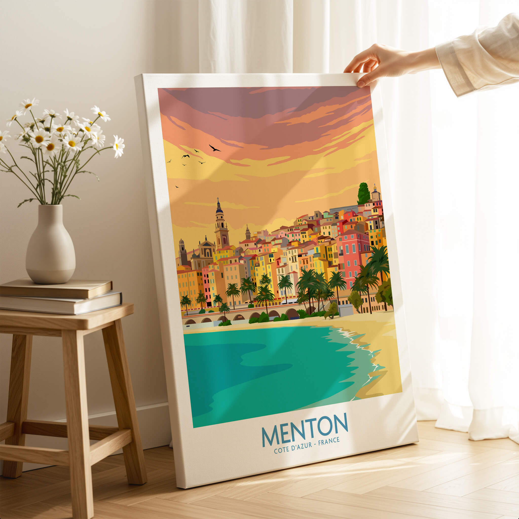 Menton Cote d'Azur Poster Print featuring beautiful coastal scenery and vibrant buildings of Menton.
