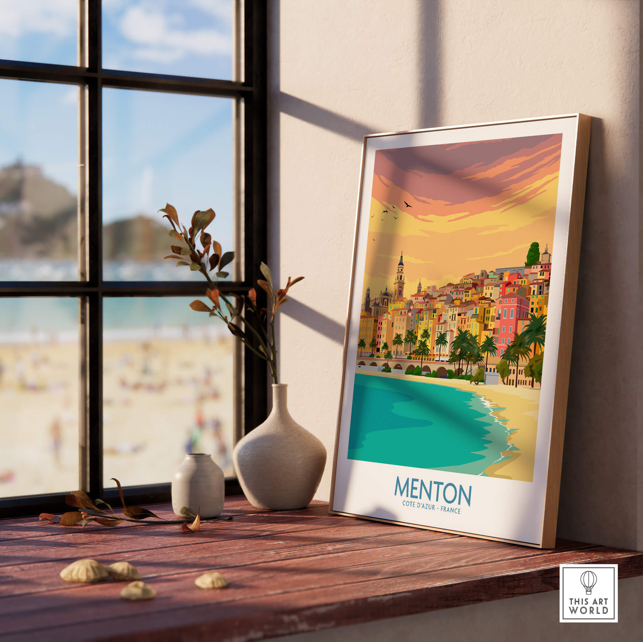 Menton Cote d'Azur Poster Print featuring the picturesque coastline and charming architecture of Menton, France.