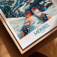 Meribel Wall Art Ski Print - France showcasing vibrant ski scene and alpine beauty.