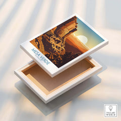 Mesa Verde National Park canvas wall art print with cliff dwellings and sunset landscape.