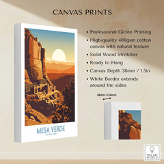 Mesa Verde National Park canvas print wall art with cliffs and sunset illustration.