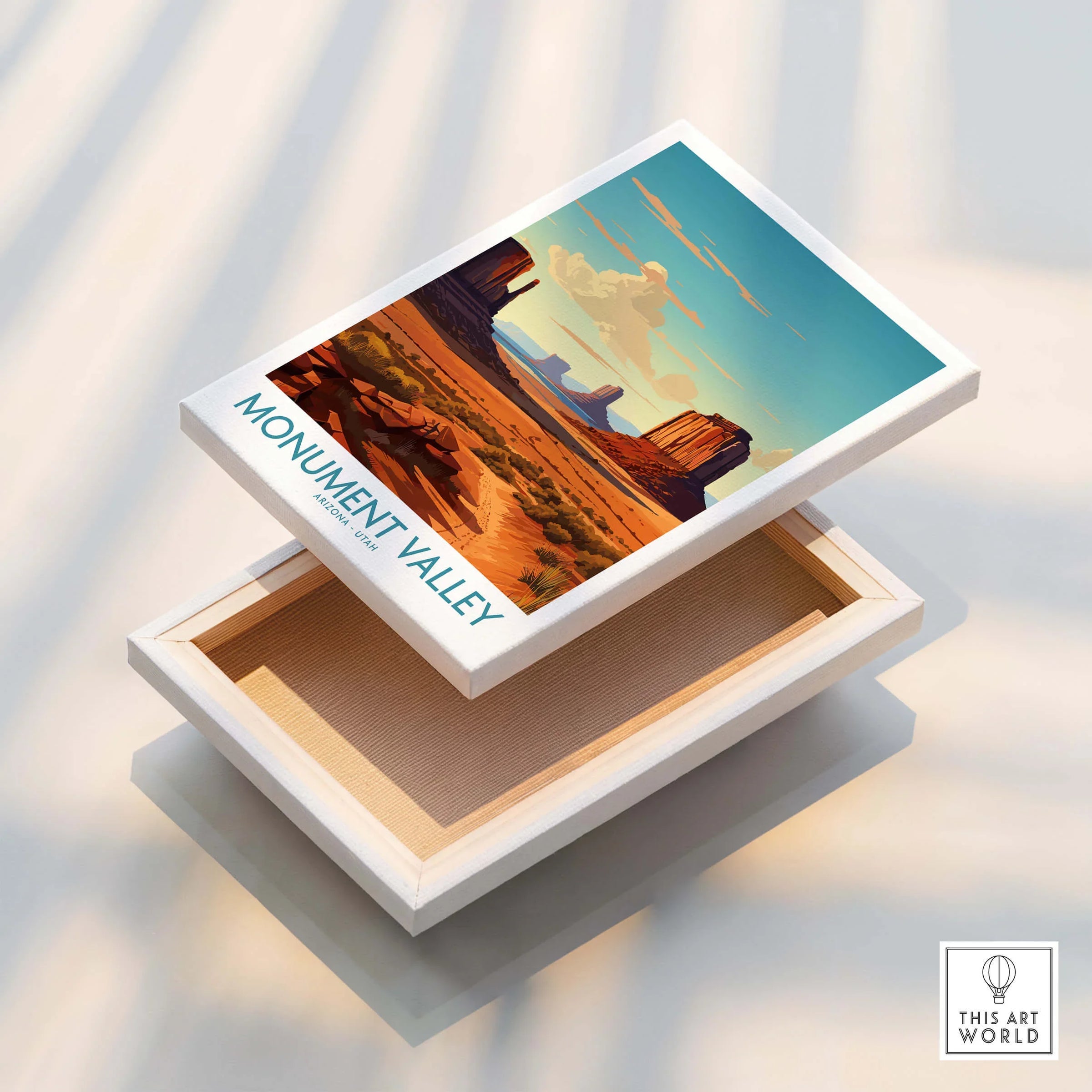 Monument Valley stretched canvas art print in floating frame, desert landscape wall art