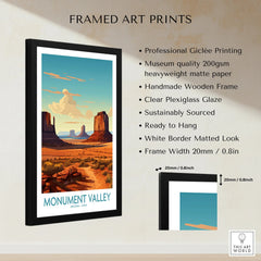 Framed Monument Valley art print with desert landscape, giclée quality, and product details.