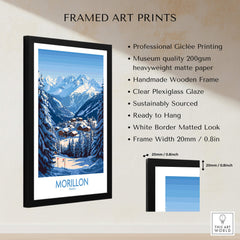 Morillon Ski Poster framed art print featuring mountain scenery and vibrant colors for ski lovers.