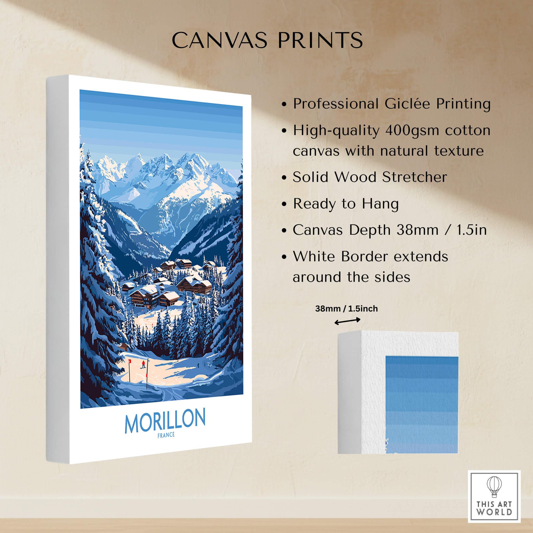 Morillon Ski Poster showcasing stunning alpine scenery and vibrant colors, perfect for ski enthusiasts.