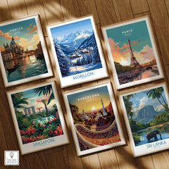 Morillon Ski Poster featured among travel and landscape art prints, showcasing vibrant colors and stunning design.