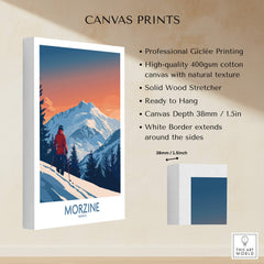 Morzine Ski Print - France showcasing vibrant colors and mountain scenery, perfect for ski enthusiasts and wall art decor.