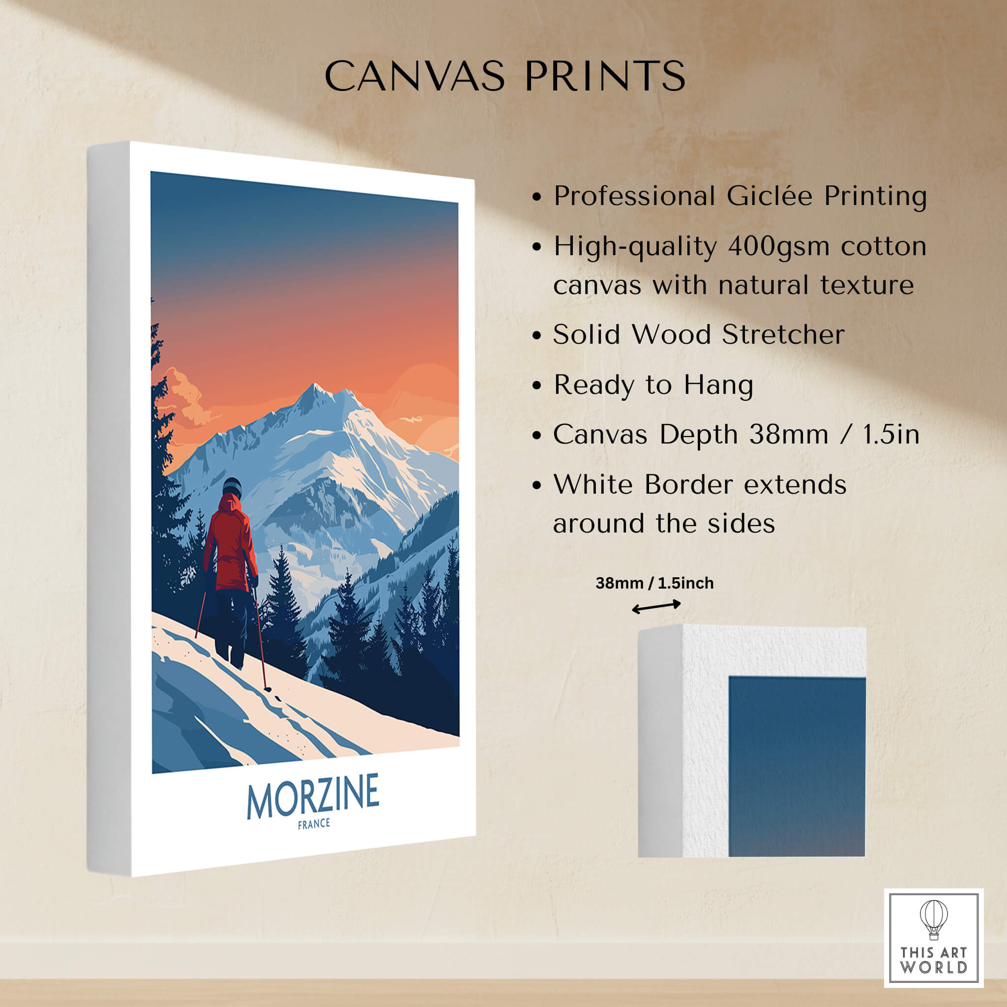 Morzine Ski Print - France showcasing vibrant colors and mountain scenery, perfect for ski enthusiasts and wall art decor.