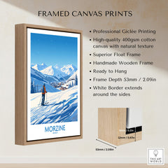 Morzine Wall Art framed canvas print showcasing skiing in the beautiful Morzine landscape.