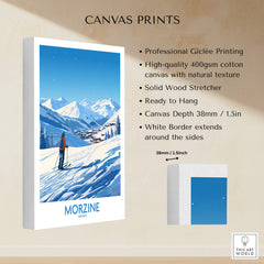 Morzine Wall Art showcasing a stunning ski landscape on a canvas print, perfect for home decor.