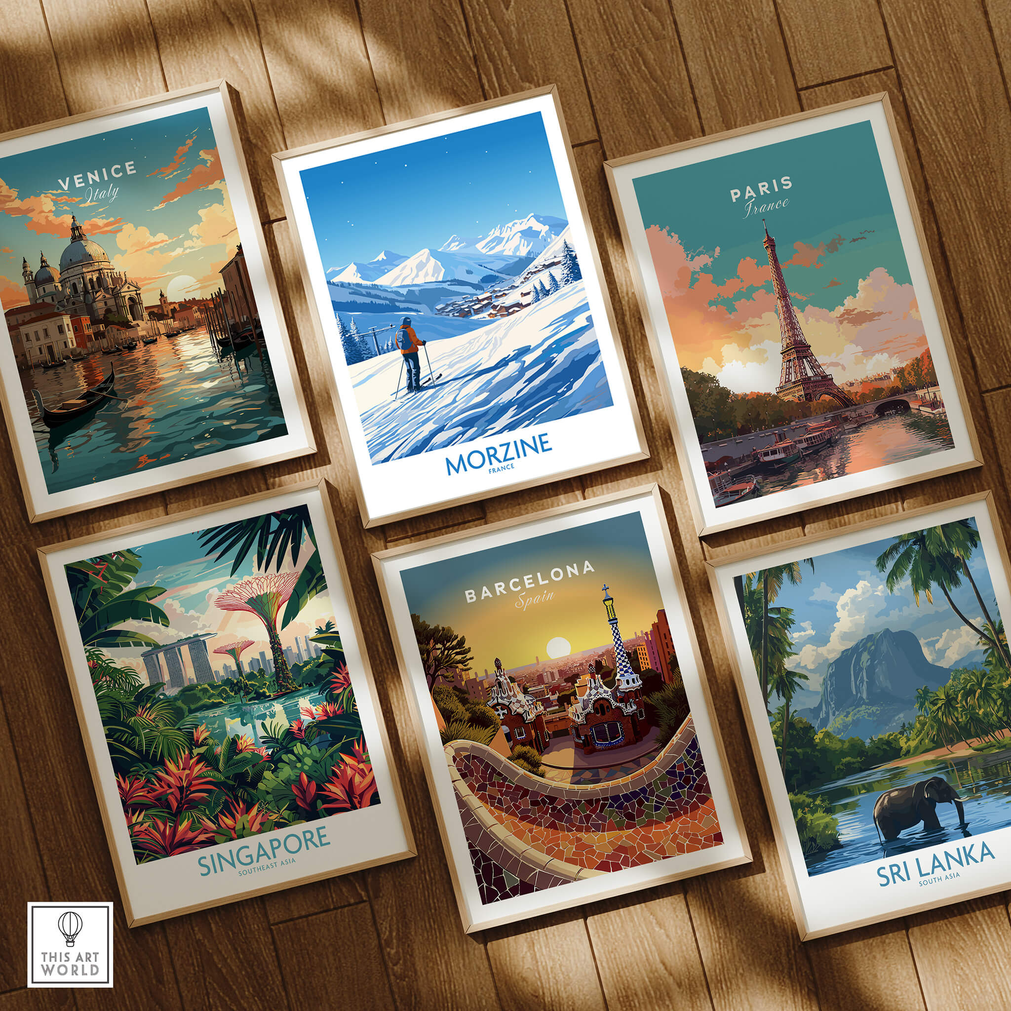 Collection of travel posters including Morzine Wall Art, showcasing beautiful landscapes and famous landmarks.