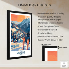 Morzine Wall Art Poster - Ski Print in a framed art setting showcasing mountain landscapes and ski elements.