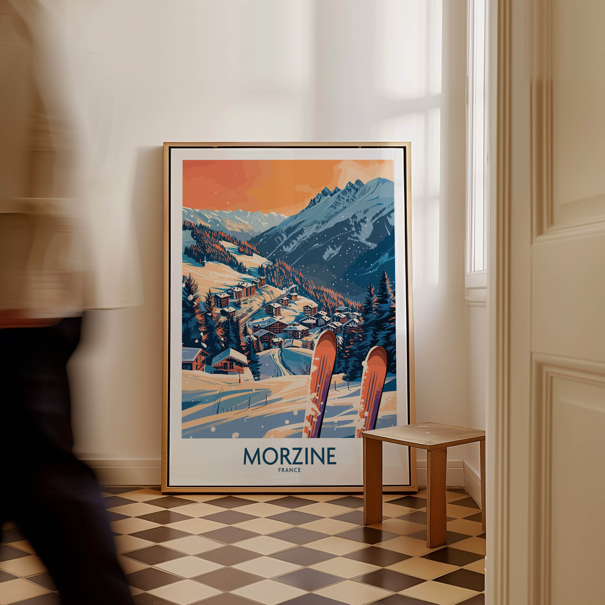 Morzine Wall Art Poster - Ski Print featuring a stunning ski resort landscape in winter decor.