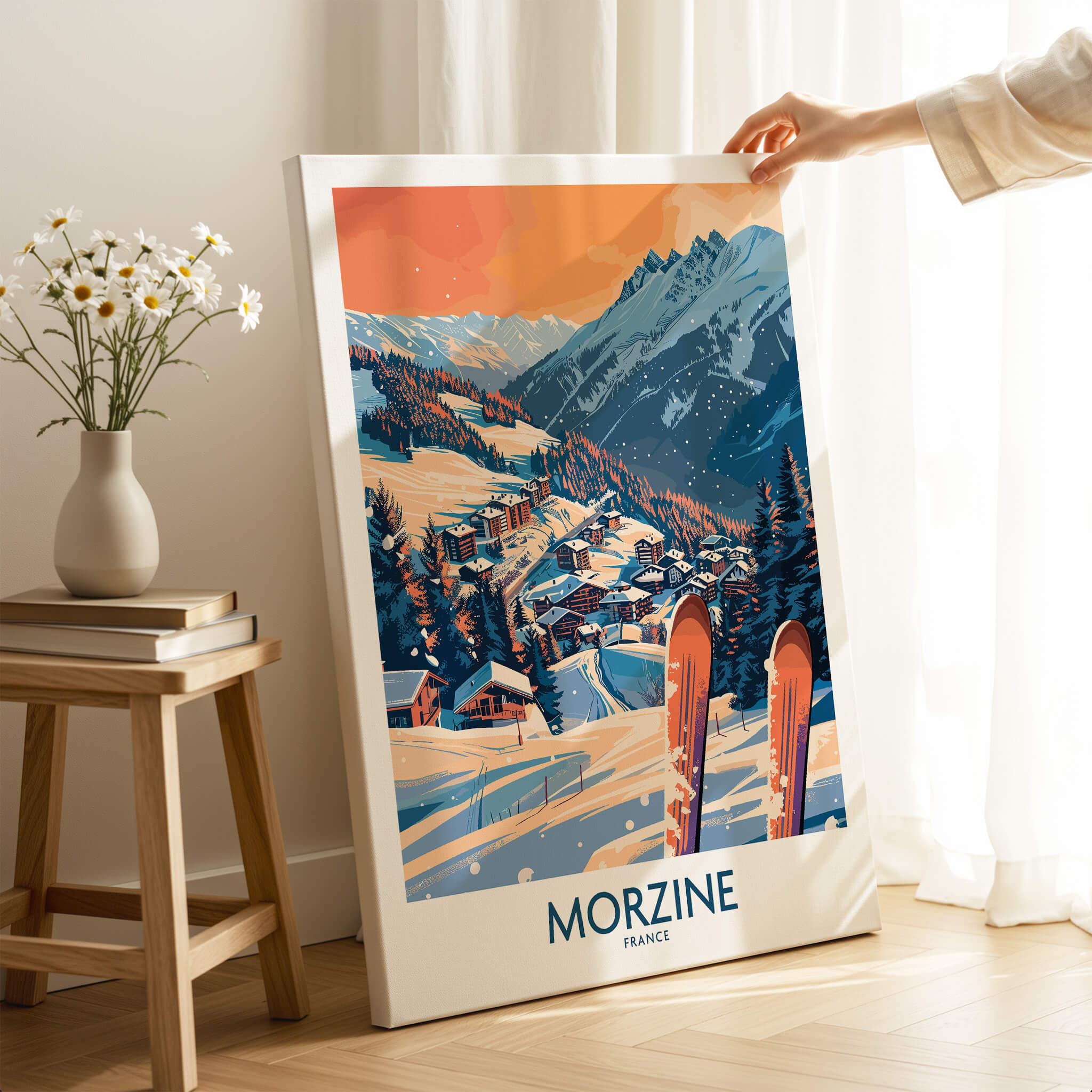 Morzine Wall Art Poster - Ski Print showcasing beautiful ski slopes and mountain views.