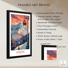 Morzine Poster - Ski Print France framed art print showcasing the beautiful French Alps and ski lift.