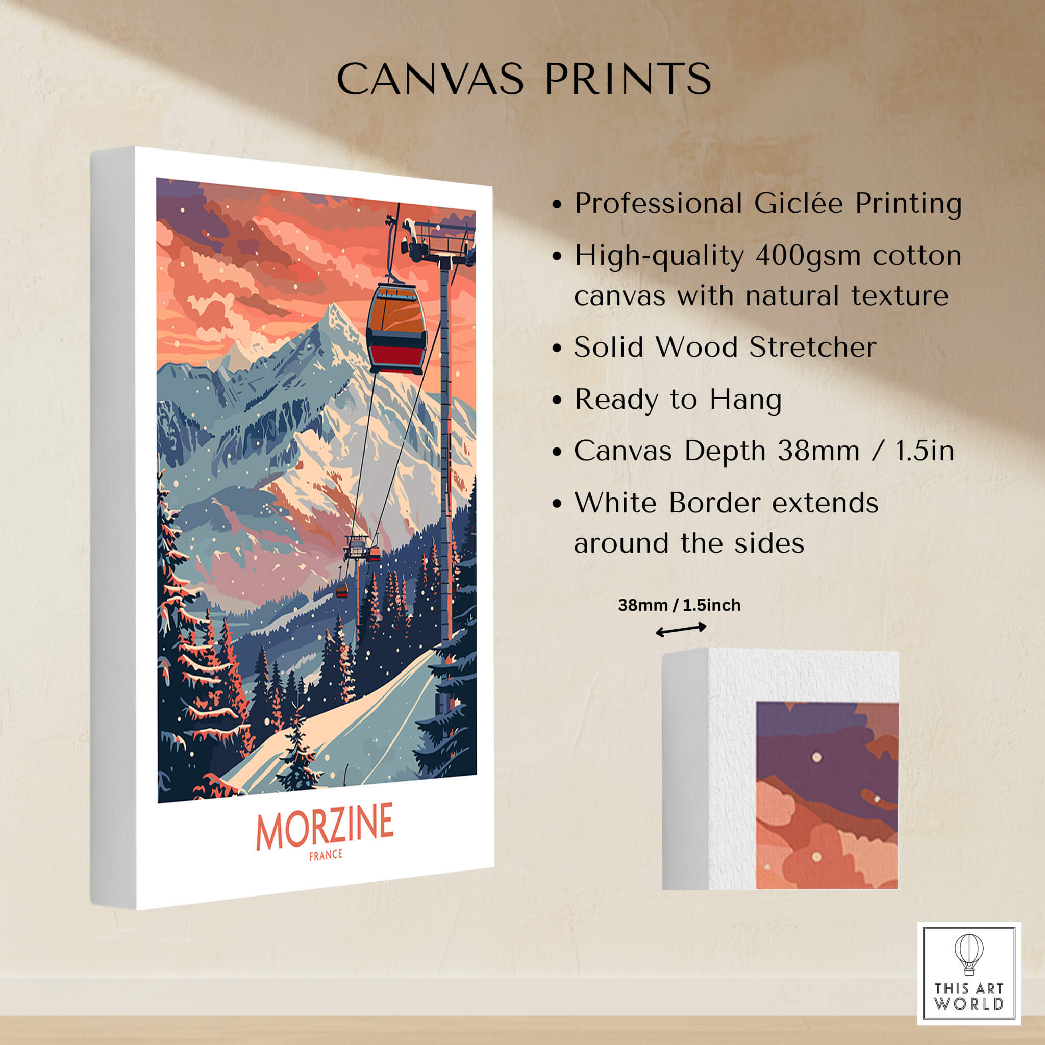 Morzine Poster - Ski Print France showcasing professional Giclée printing and stunning French Alps design.