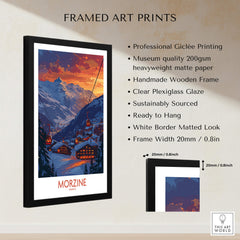 Morzine Poster France featuring a framed art print of a stunning mountain landscape.