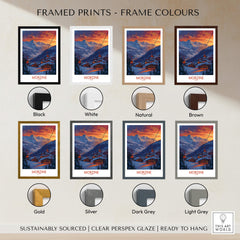 Morzine Poster France framed prints in various colors including black, white, natural, brown, gold, silver, dark grey, light grey.