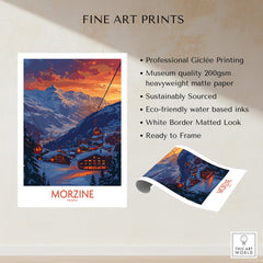 Morzine Poster France showcasing stunning mountain views and ski slopes, perfect wall art for ski enthusiasts.