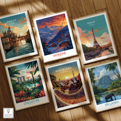Morzine Poster France displayed among other travel posters, highlighting stunning landscapes and iconic landmarks.