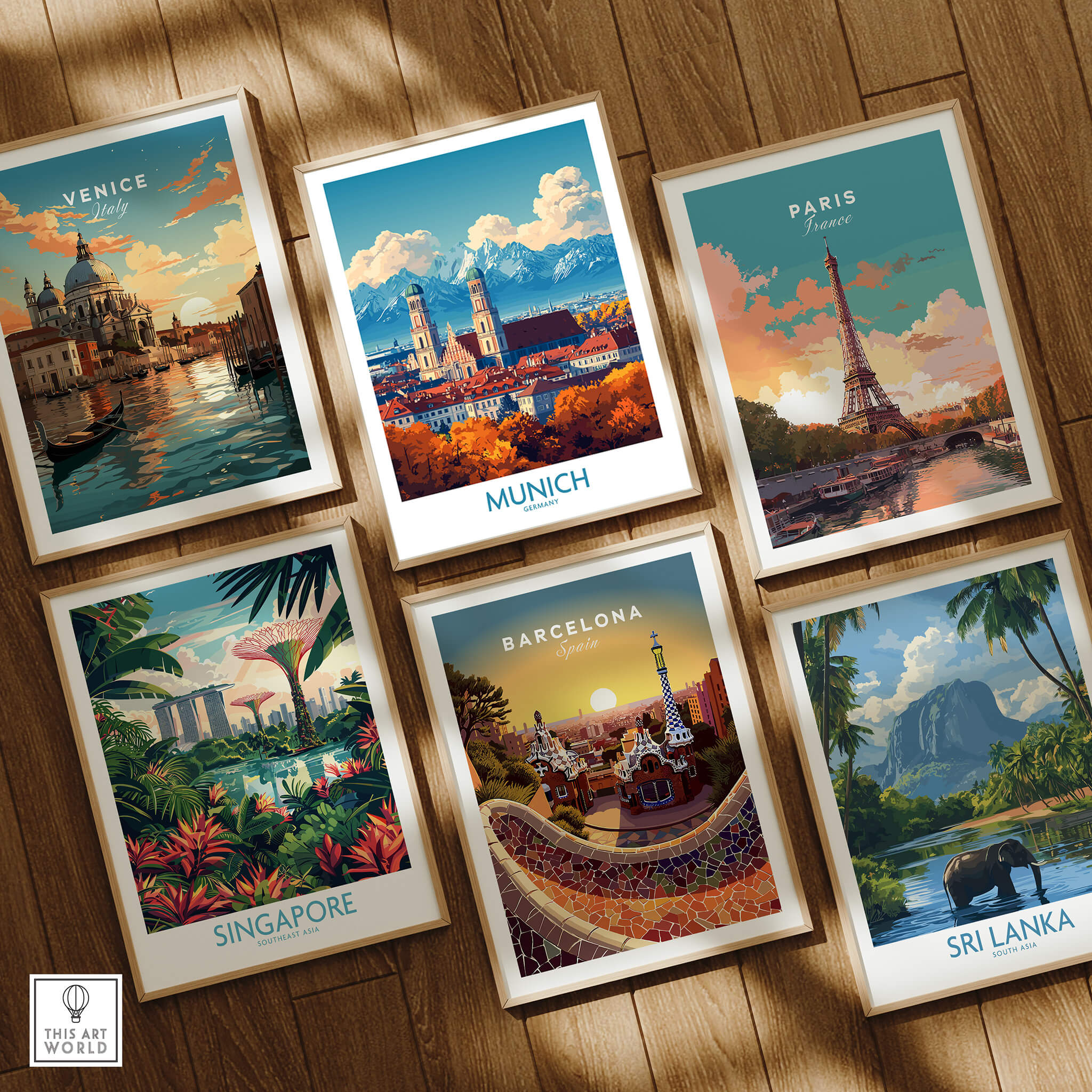 Munich Travel Poster featuring vibrant illustrations of iconic landmarks and scenic beauty.