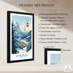 Experience Myrkdalen: Stunning Ski Poster Art in a framed print with museum quality materials.