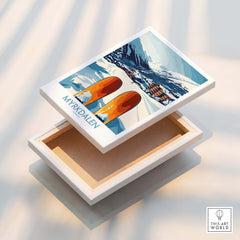 Norway Ski Scene Art - Myrkdalen Mountain Poster, Scandinavian Decor on a decorative box.