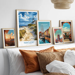 Travel posters of Paris, Nantucket, Copenhagen, Tokyo, Barcelona for home wall art decor