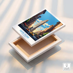 New York City Wall Art featuring the iconic Flatiron Building and NYC Yellow Cabs on a beautiful travel poster